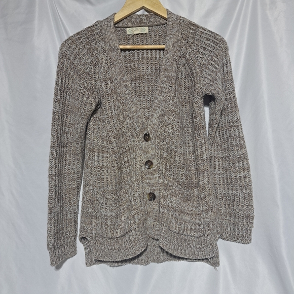 Pink Rose Womens Small Chunky Knot  Button Cardigan Gray Brown - Picture 1 of 4